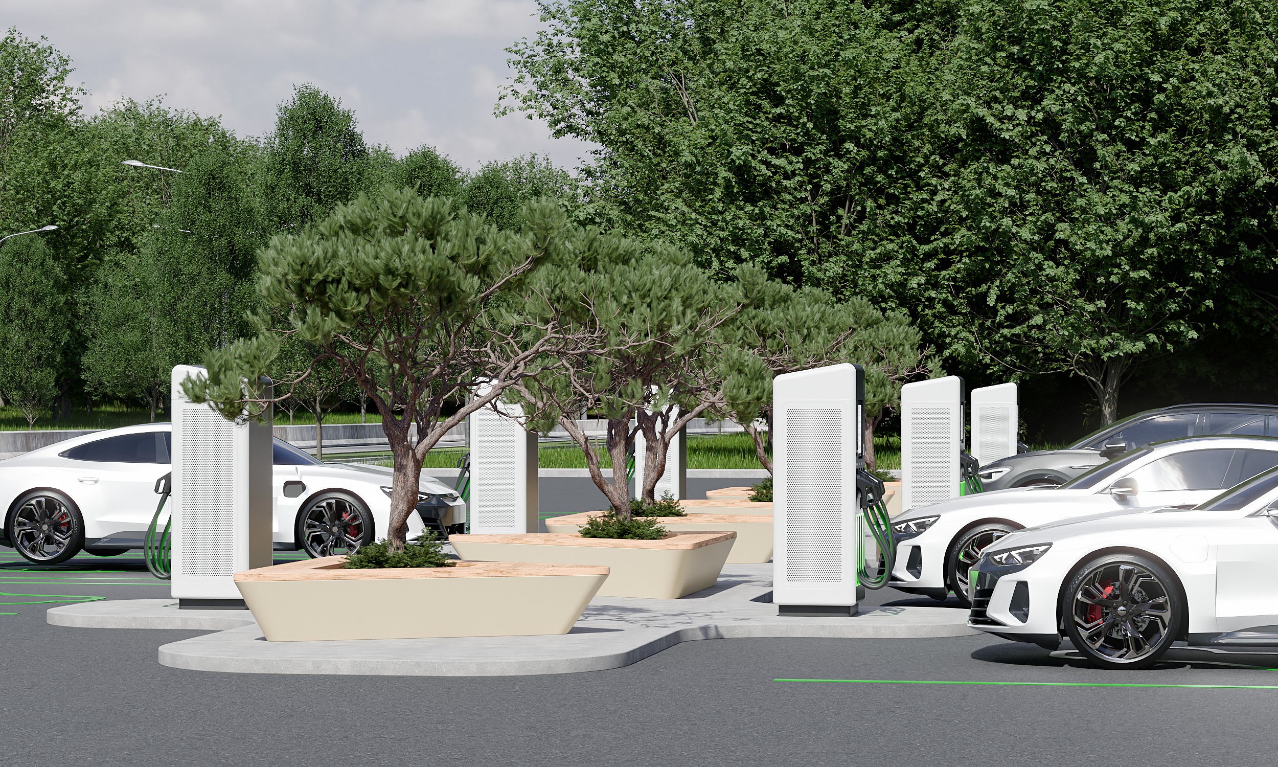 UGV Chargers split system for a fuel station