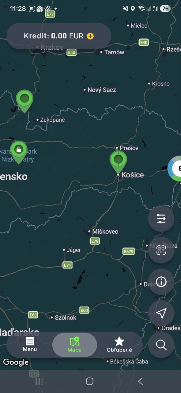 Mapa v aplikácii UGV Chargers